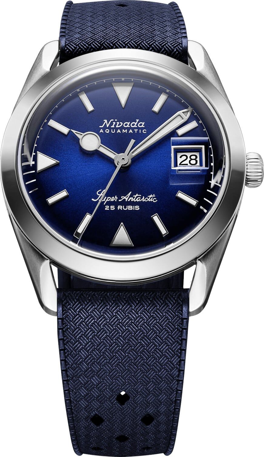 Nivada Grenchen Super Antarctic Blue On Rubber Tropic Dark Blue Strap 32076A24