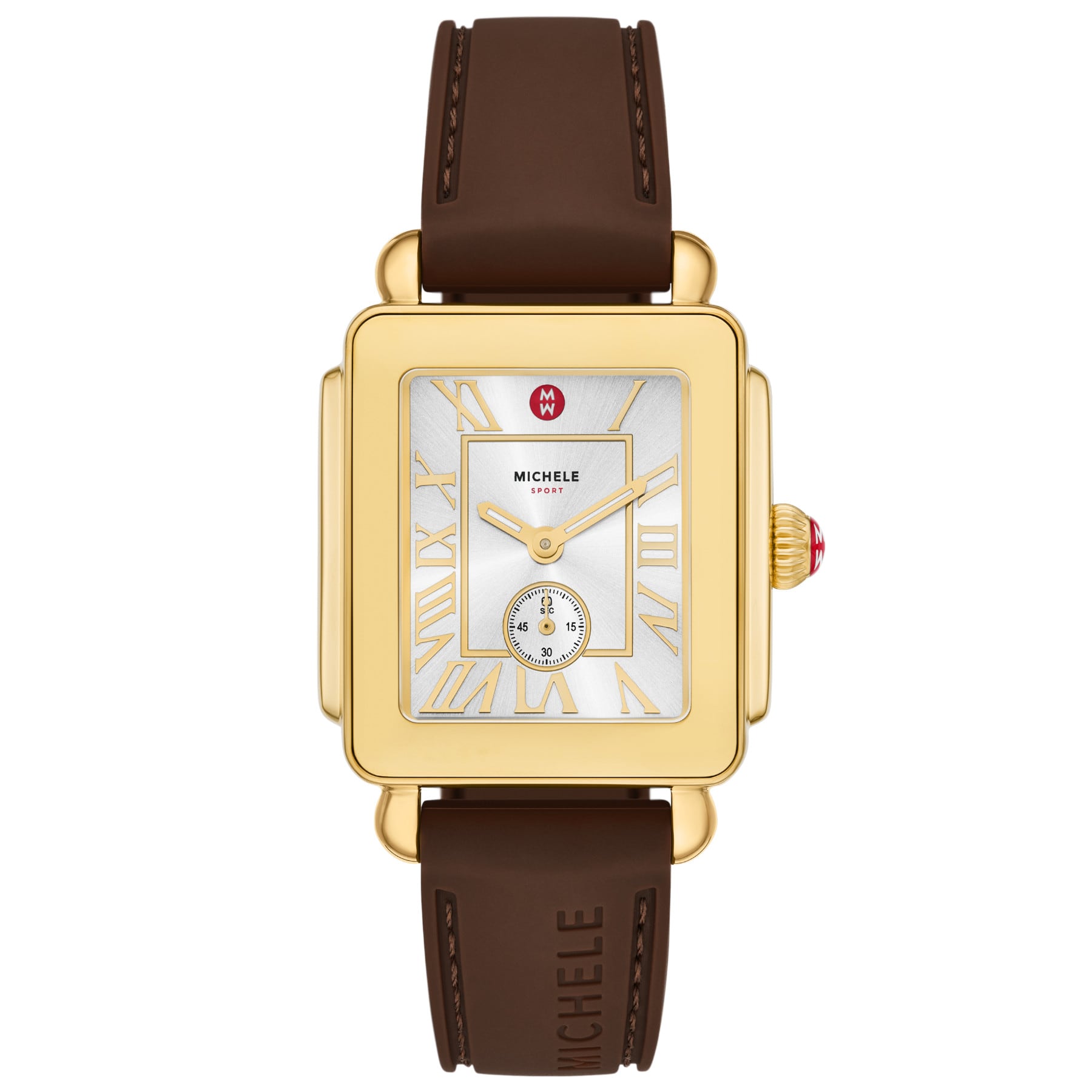 Michele Women's Deco Sport Mid Gold-Tone Brown Silicone Watch, Mww06H000008