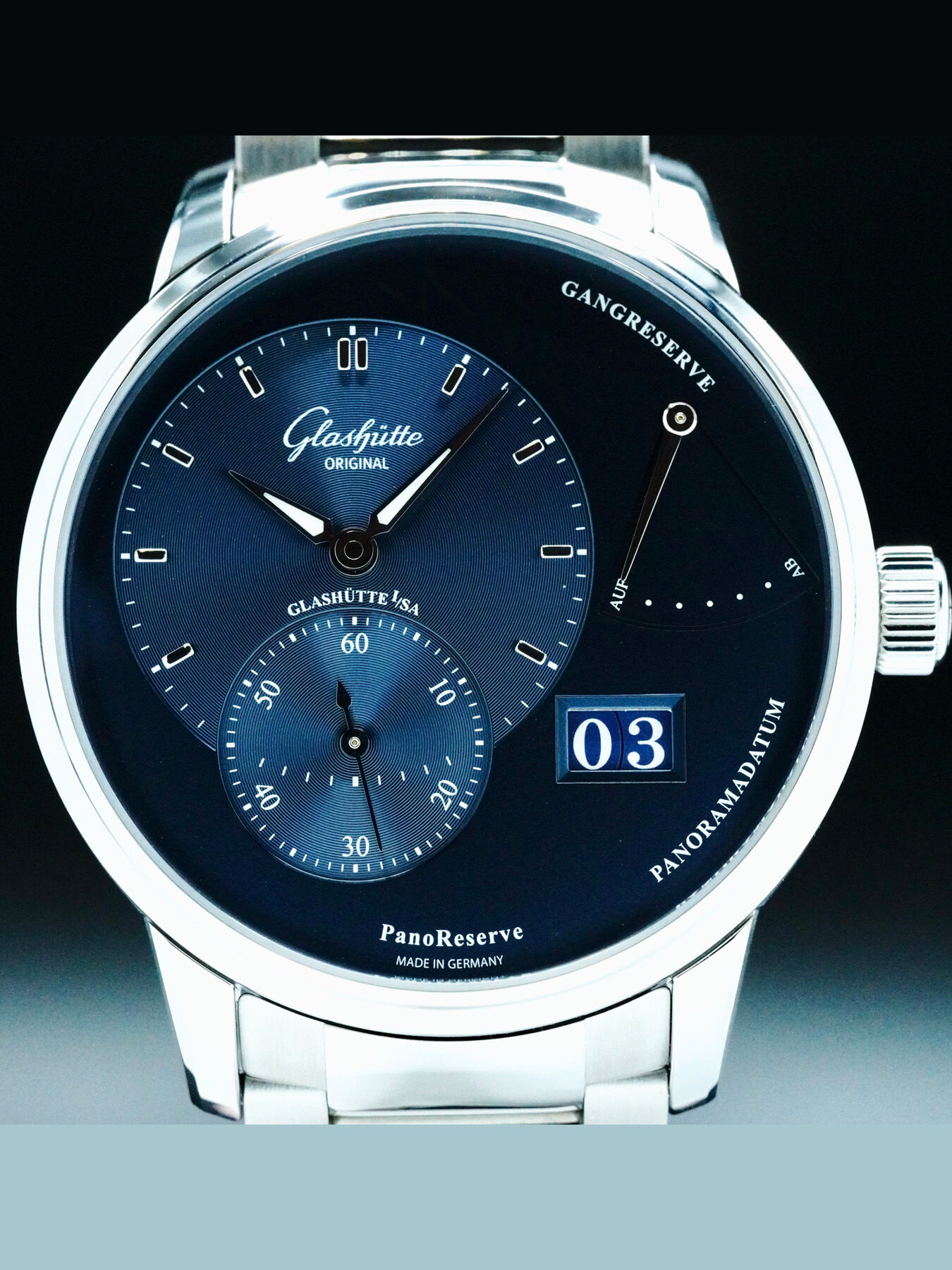 Glashütte Original 1-65-01-26-12-71 PanoReserve Blue Dial on Bracelet