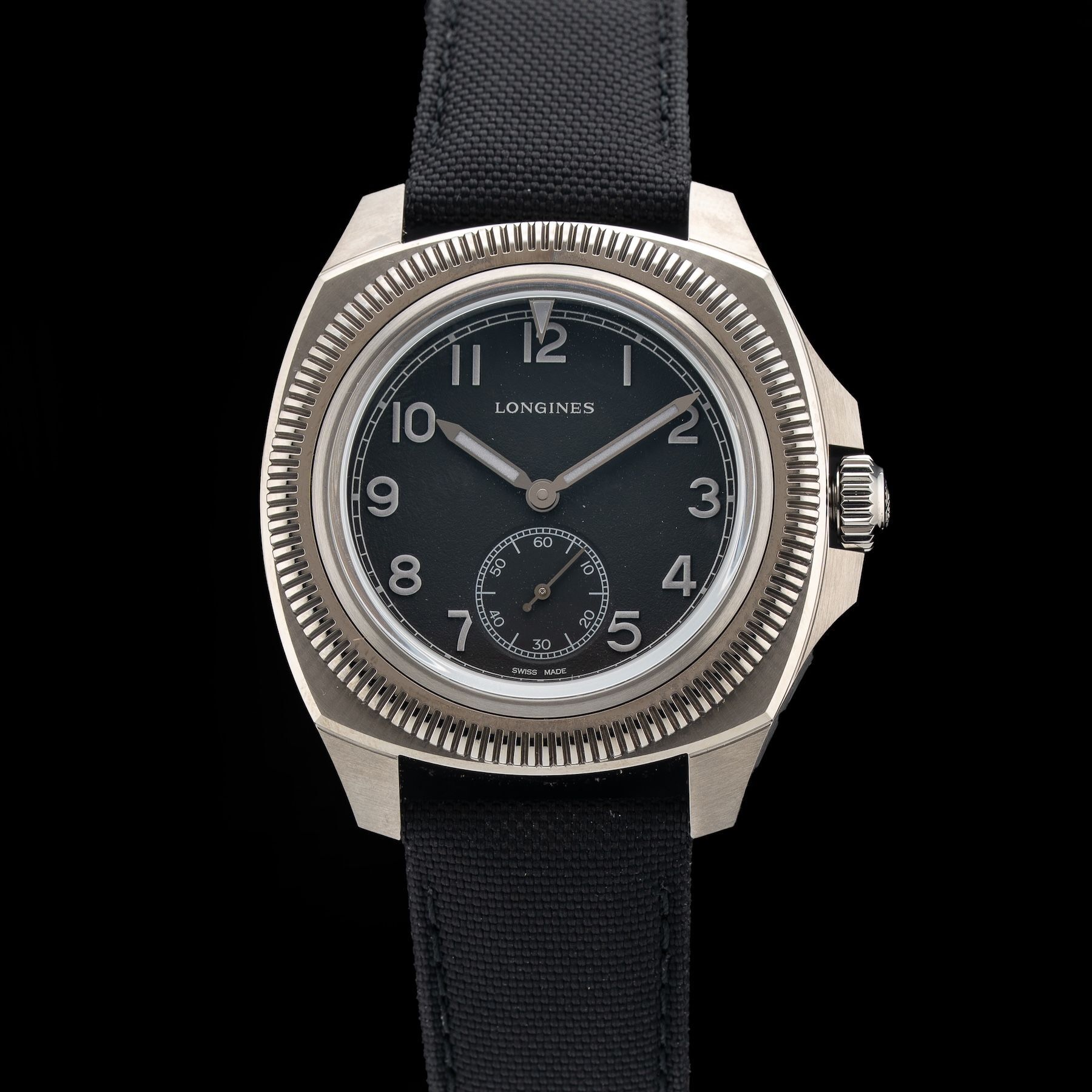 Longines L2.838.1.53.2 Pilot Majetek Black Dial on Strap