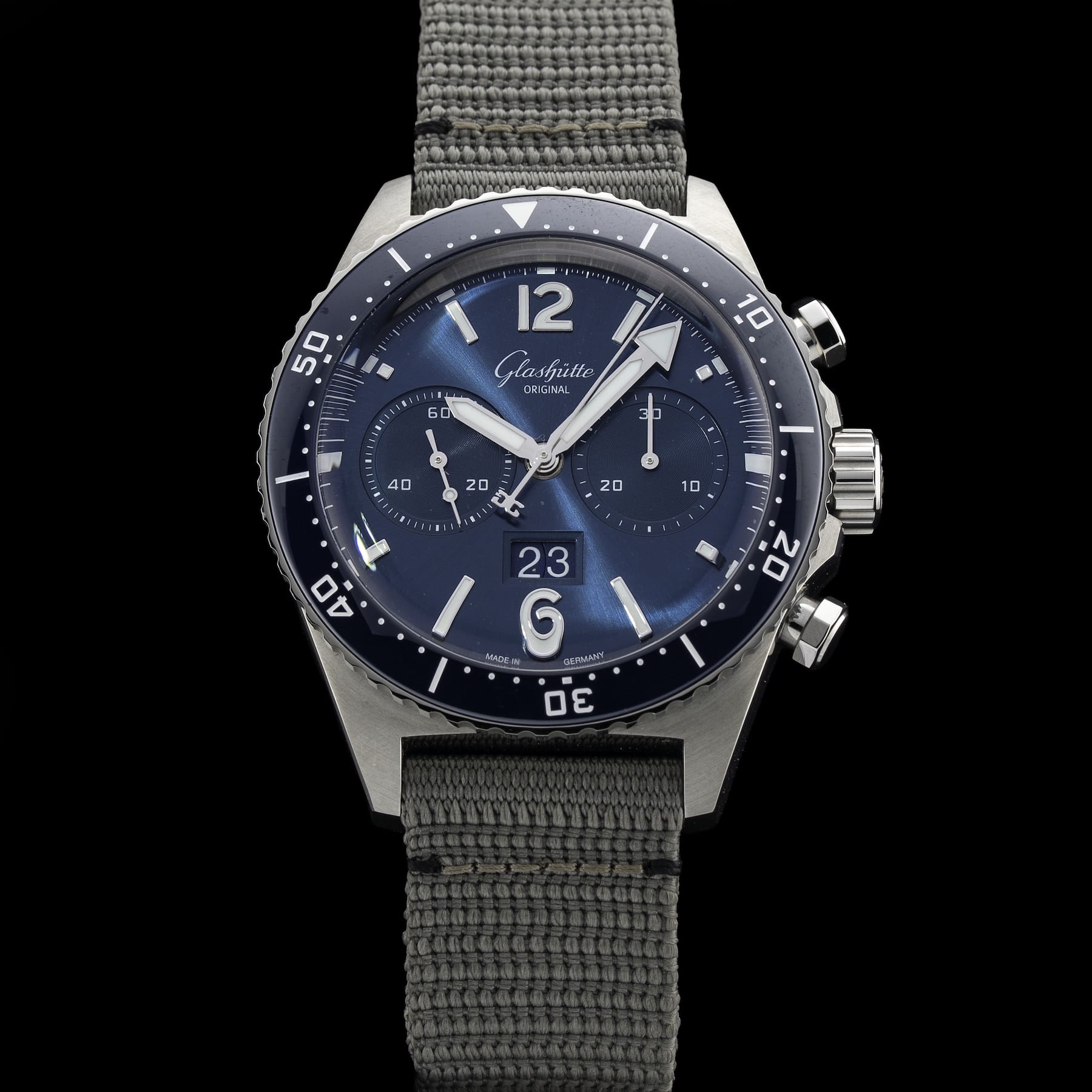 Glashütte Original SeaQ Chronograph Blue Dial on Grey Strap 1-37-23-02-81-34