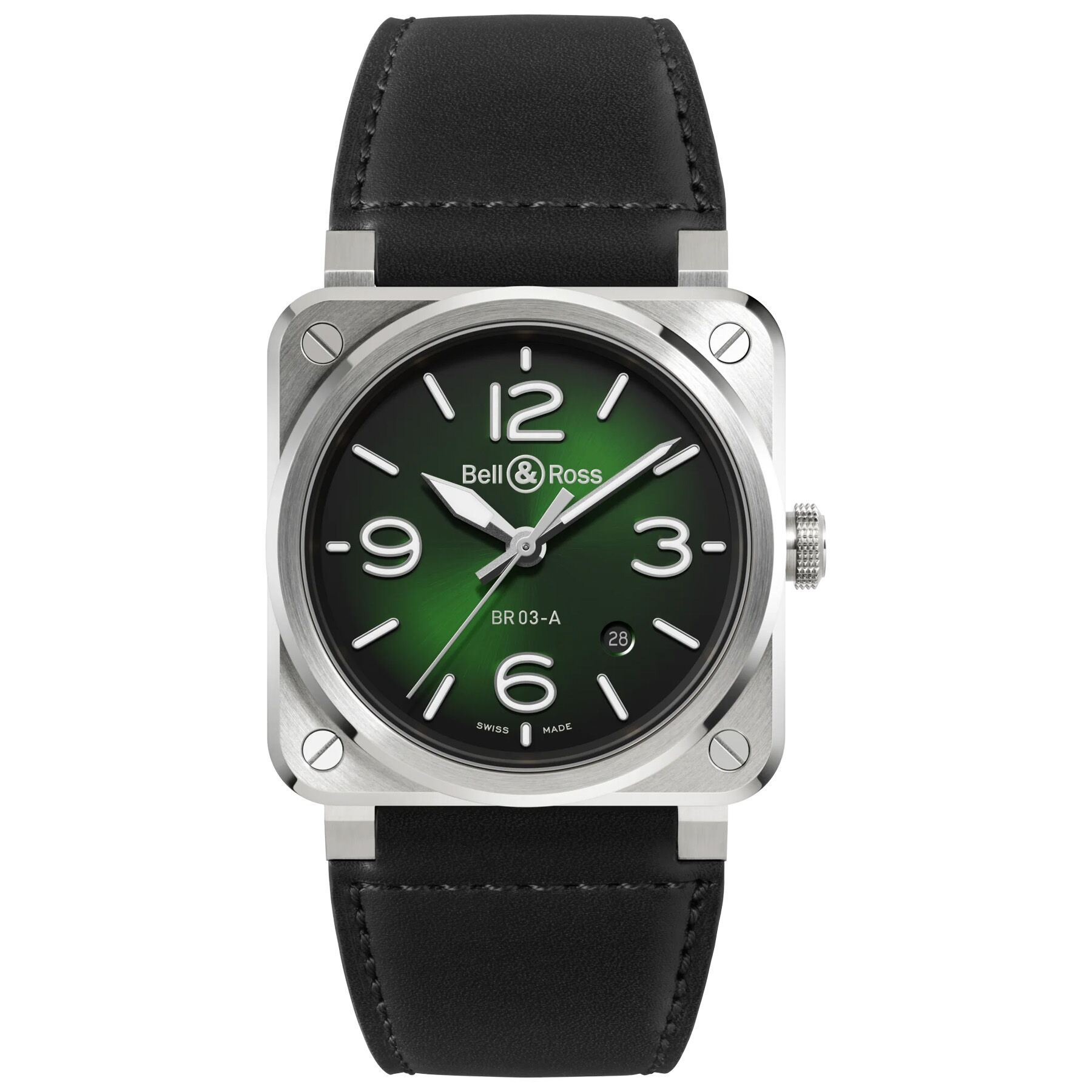 Bell & Ross BR03 Auto Steel Green on Calfskin Strap BR03A-GN-ST/SCA
