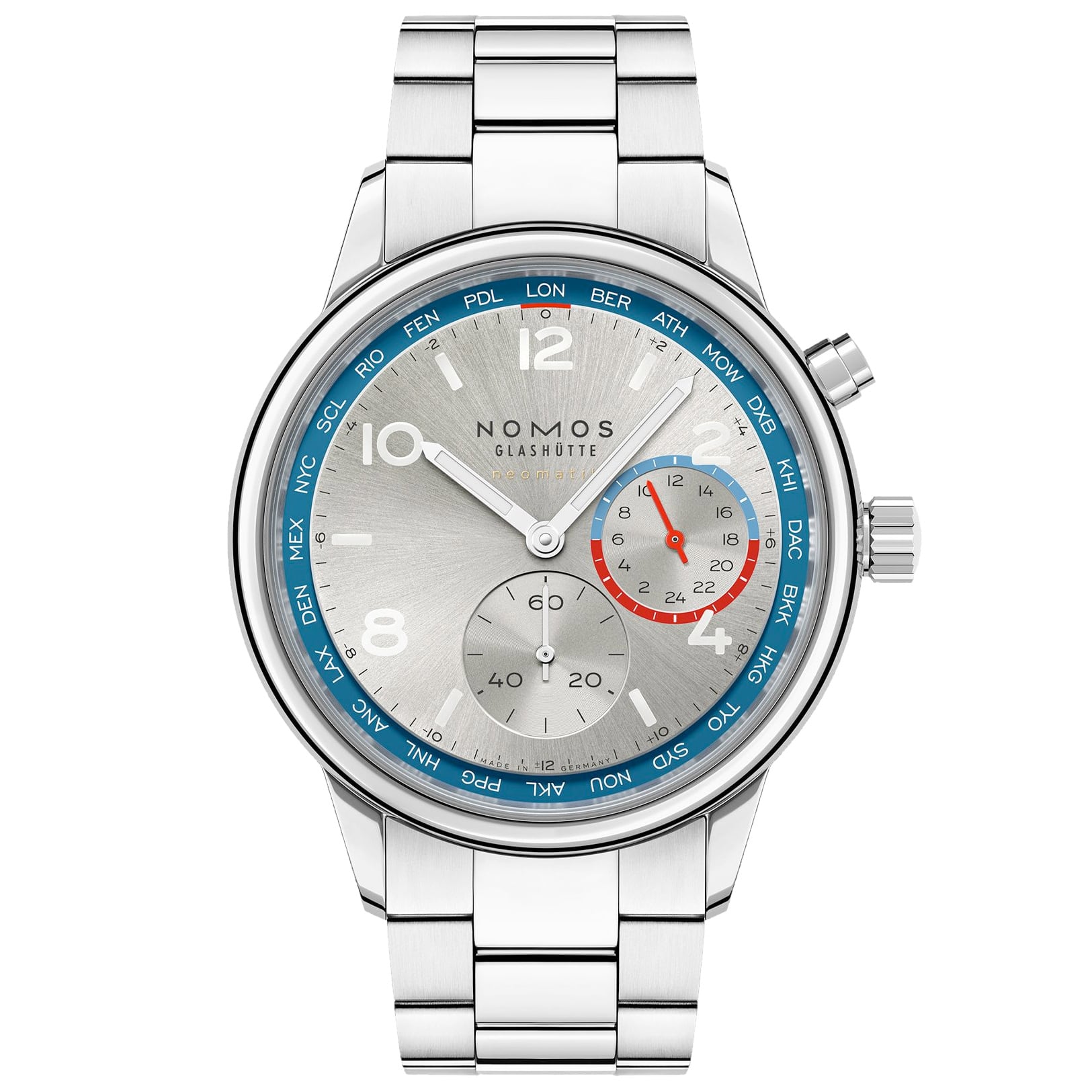 NOMOS Glashütte Club Sport Neomatik Worldtimer Silver