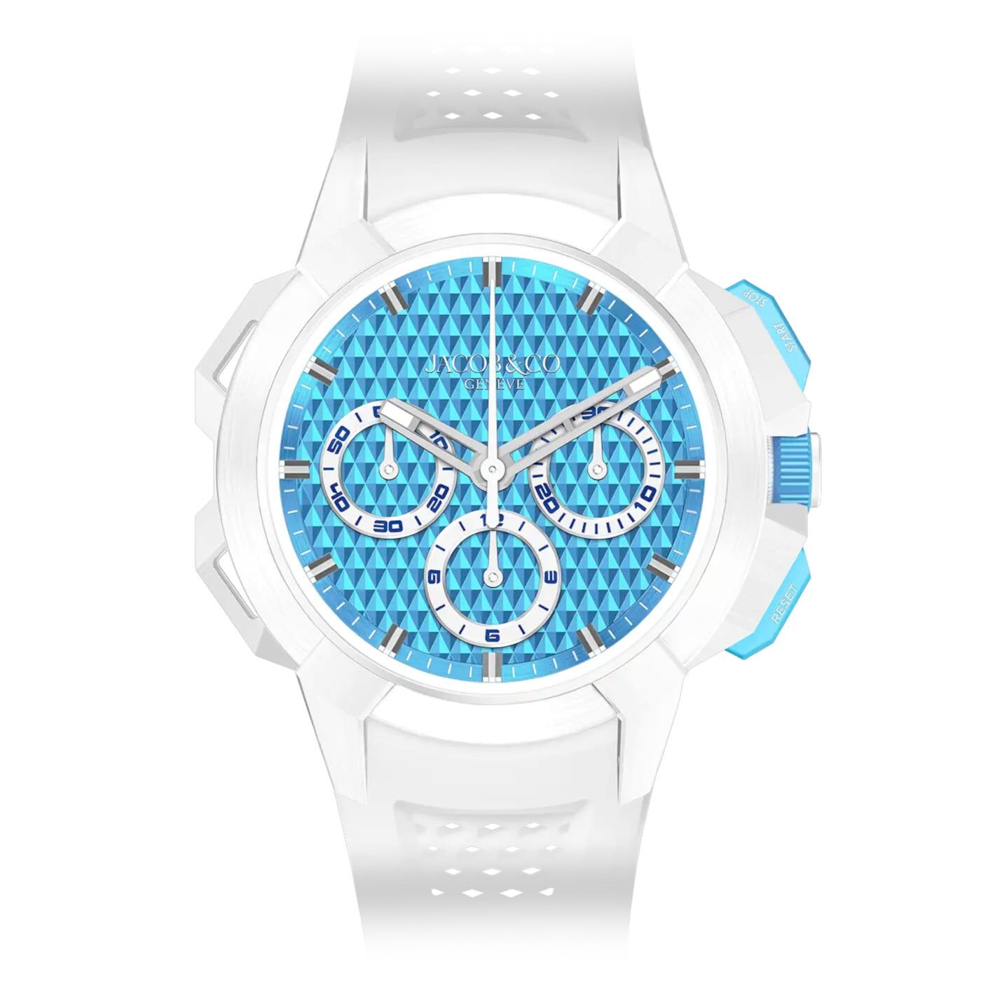 Jacob & Co. Epic X Chrono 44mm Tri-Compax White Ceramic Electric Blue EC440.95.AB.AA.ABRUA
